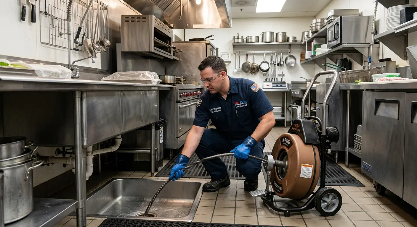 Commercial drain cleaning service in a restaurant kitchen in Asheboro
